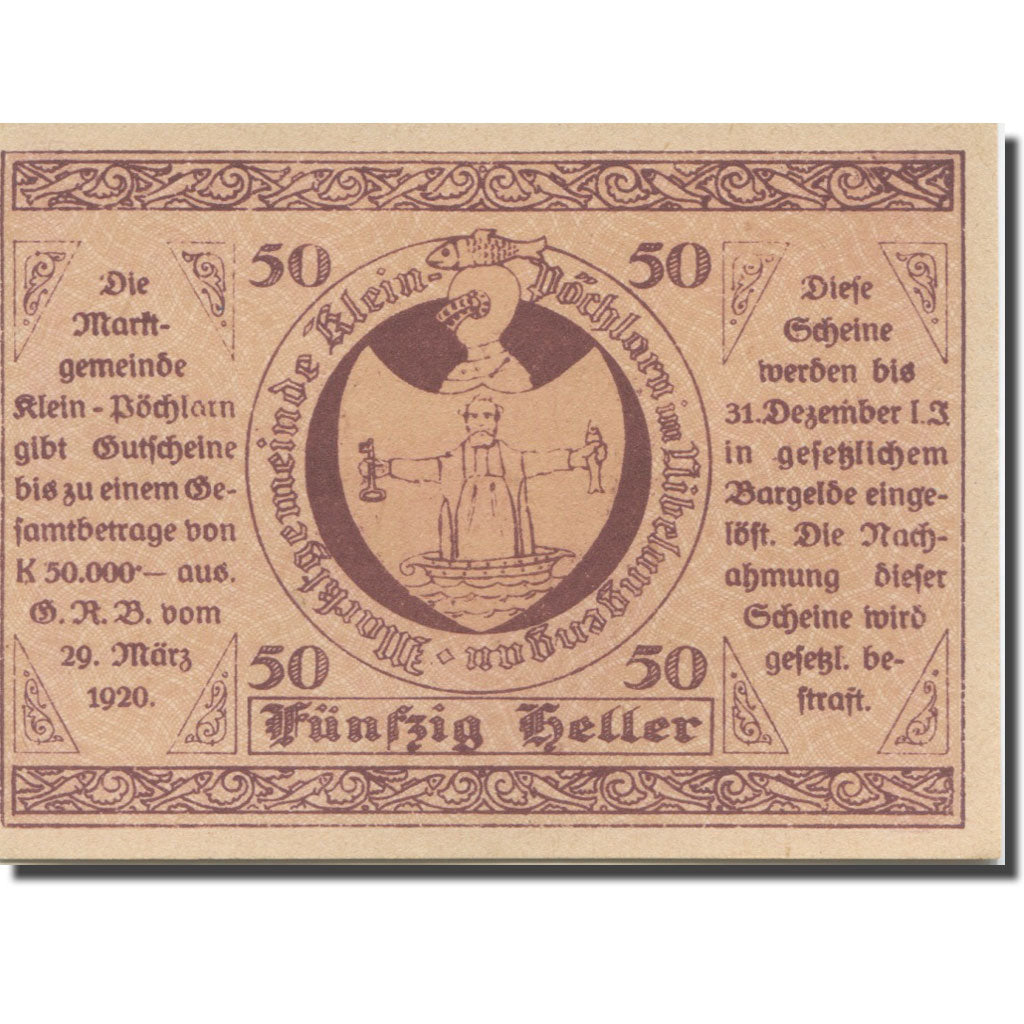 Banknote, Austria, Klein Pöchlarn 50Heller Eglise 11, 1920 UNC(63) Mehl:FS 457a