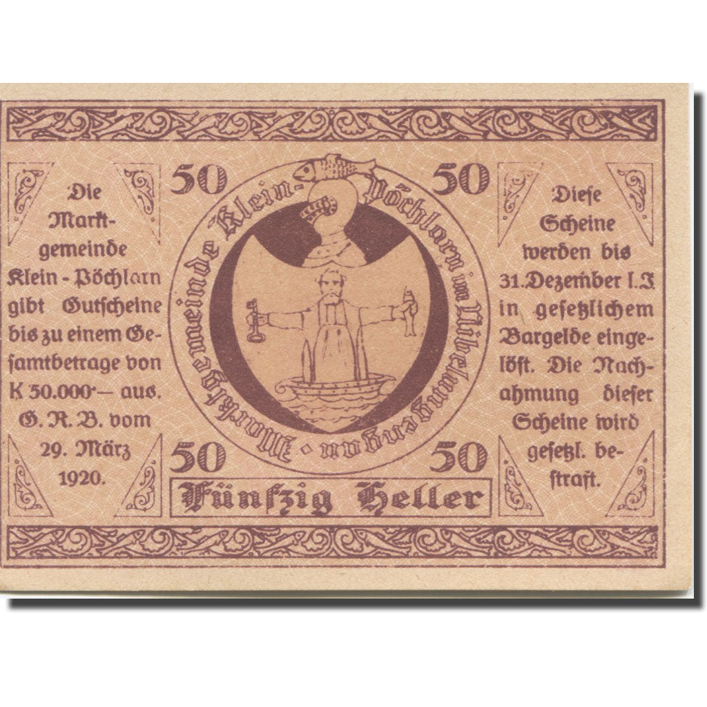 Banknote Austria Klein Pöchlarn 50 Heller, Eglise 12, 1920 UNC(63) Mehl:FS 457a
