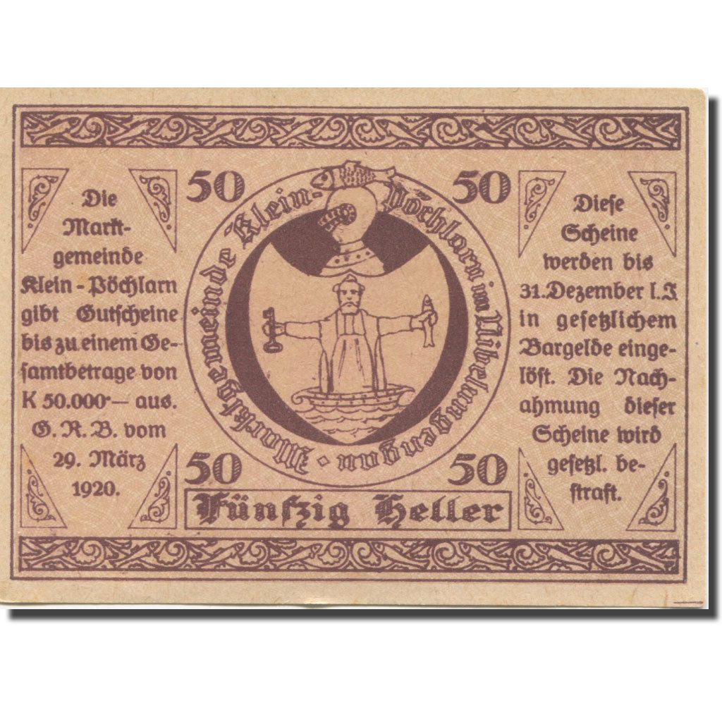 Banknote, Austria Klein Pöchlarn 50 Heller, Eglise 14, 1920 UNC(63) Mehl:FS 457a