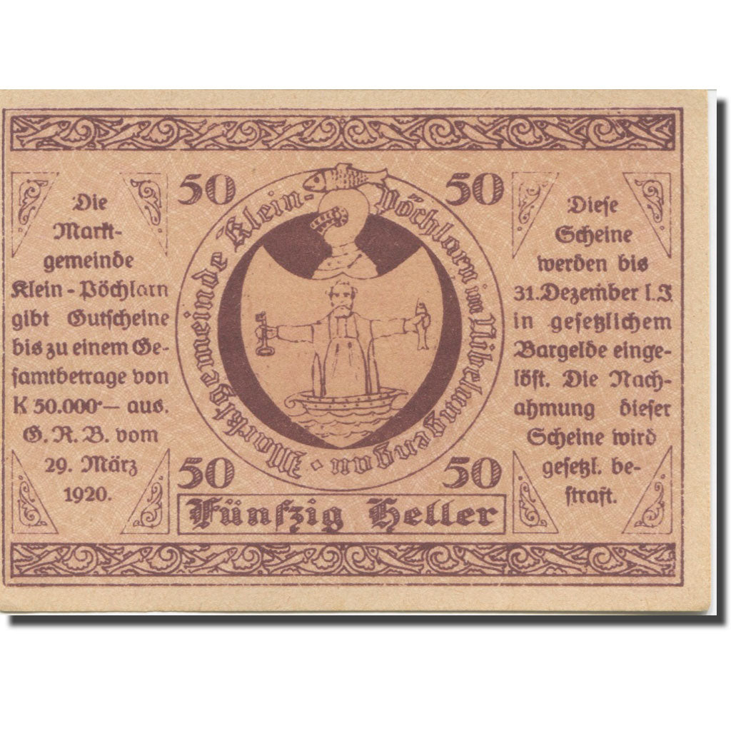 Banknote Austria Klein Pöchlarn 50 Heller, Eglise 16, 1920 UNC(63) Mehl:FS 457a