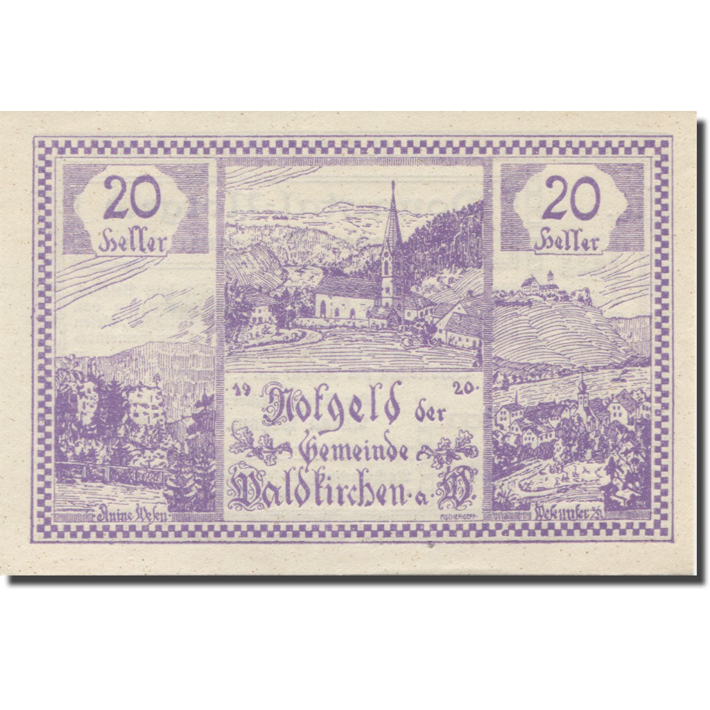 Banknote, Austria, Waldkirchen, 20 Heller, paysage, 1920 UNC(63) Mehl:FS 1133