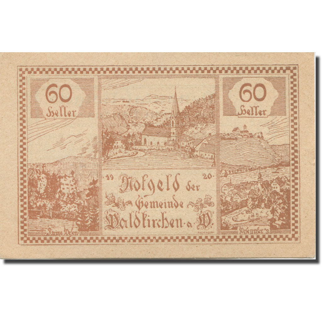 Banknote, Austria, Waldkirchen, 60 Heller, village, 1920 UNC(63) Mehl:FS 1133