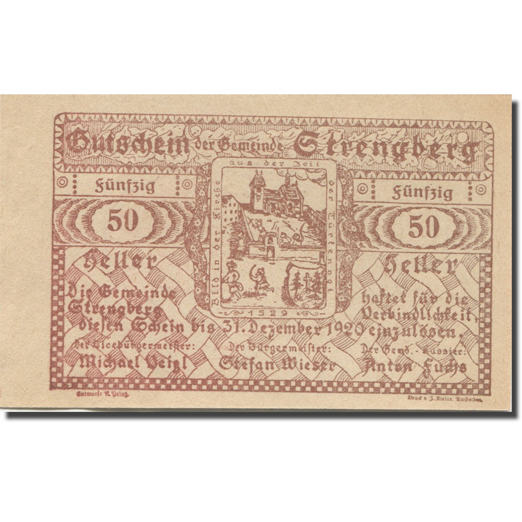 Banknote, Austria, Strengberg, 50 Heller, Eglise, 1920, UNC(65-70) Mehl:FS 1049b