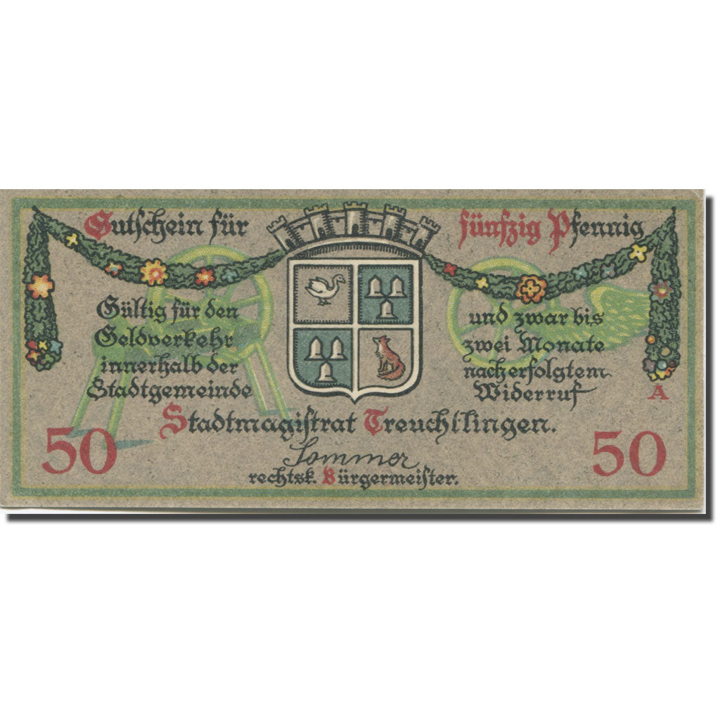 Banconote, Germania, Treuchtlingen, 50 Pfennig, Blason, 1918, SPL, Mehl:T 23.1