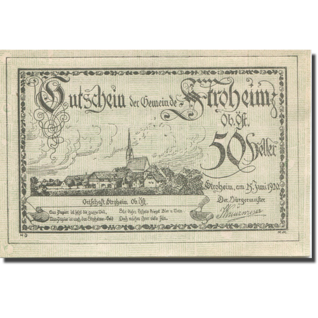 Banknote, Austria, Stroheim, 50 Heller village 1920 UNC(65-70) Mehl:FS 1050