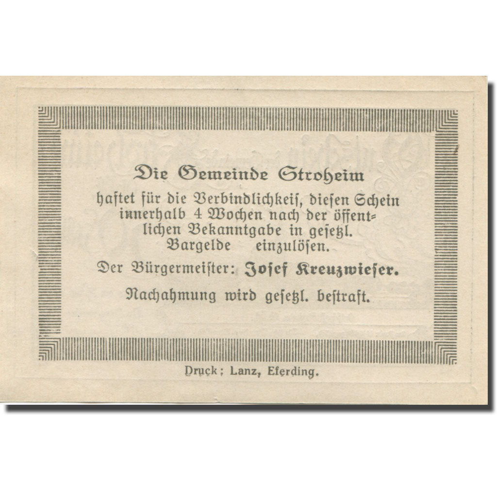 Banknote, Austria, Stroheim, 50 Heller village 1920 UNC(65-70) Mehl:FS 1050
