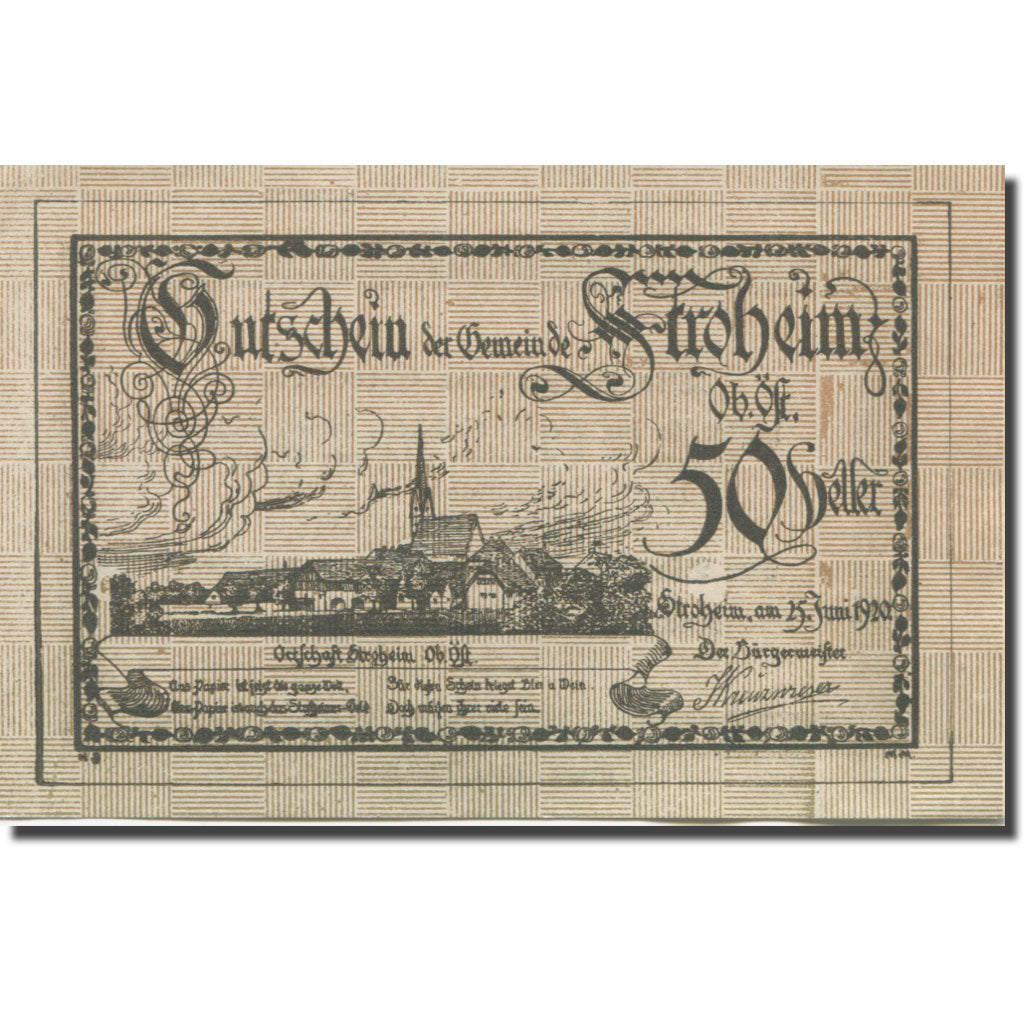 Banknote, Austria, Stroheim, 50 Heller, village 1, 1920 UNC(63) Mehl:FS 1050