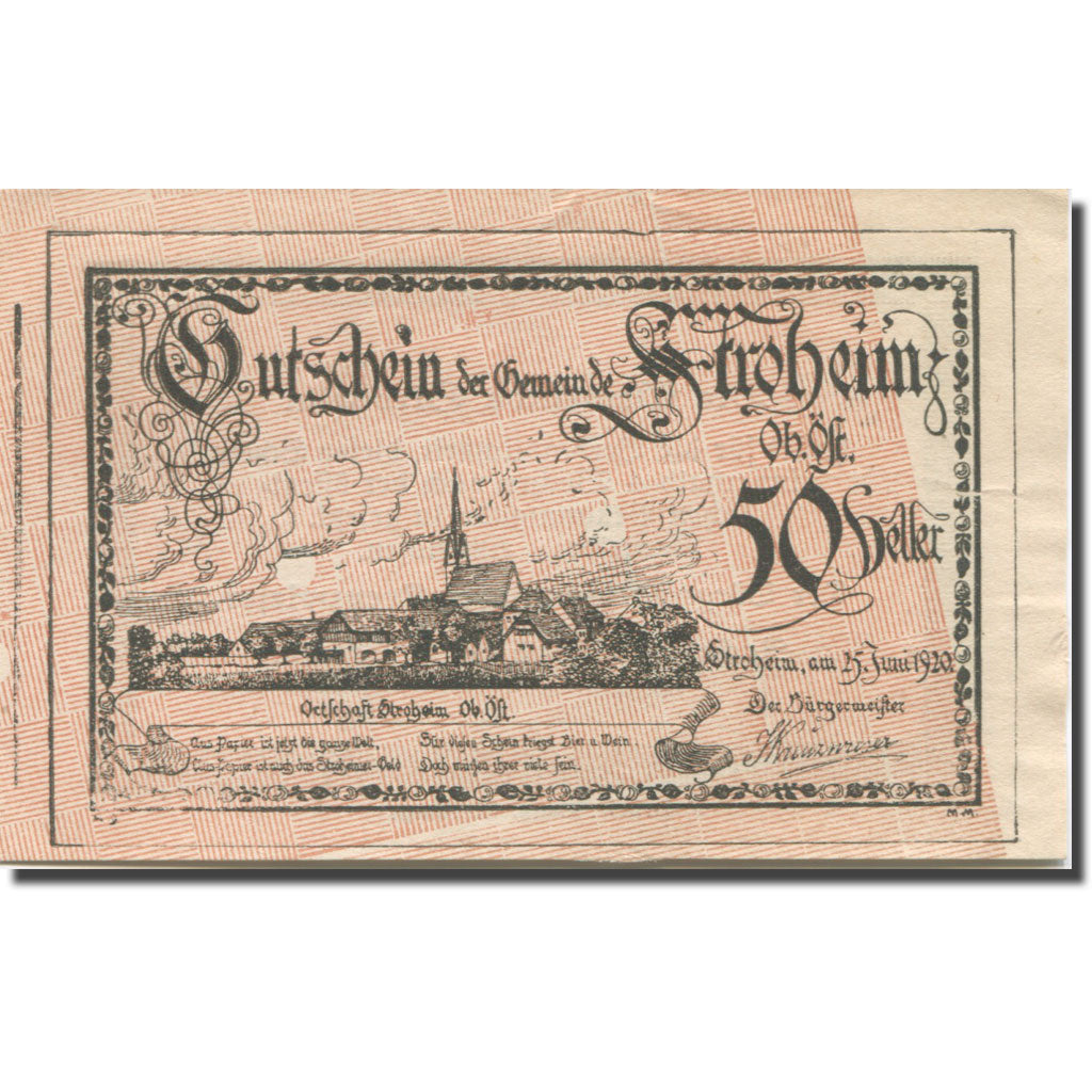 Banknote, Austria, Stroheim, 50 Heller, village 2, 1920  UNC(63) Mehl:FS 1050