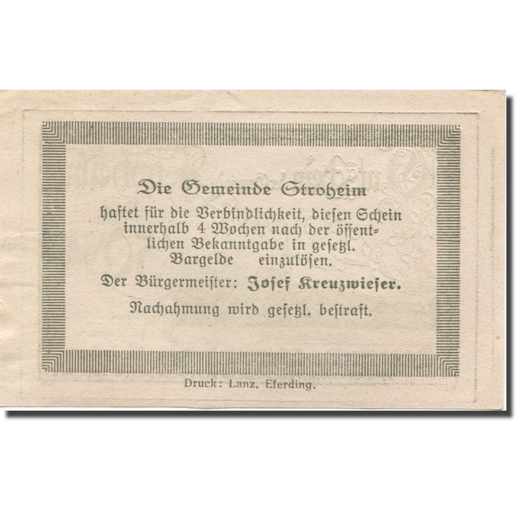 Banknote, Austria, Stroheim, 50 Heller, village 2, 1920  UNC(63) Mehl:FS 1050