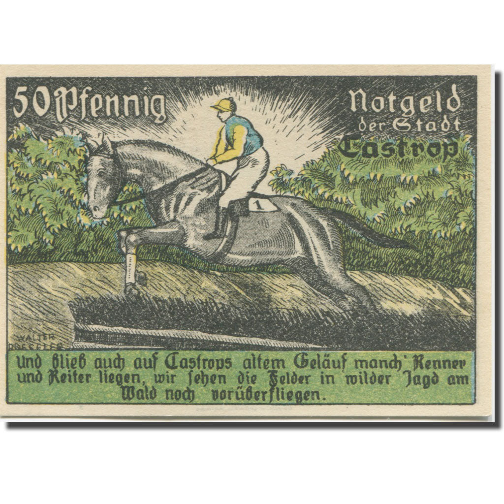 Banknote, Germany, Castrop, 50 Pfennig, Blason, 1921, UNC(63), Mehl:223.1