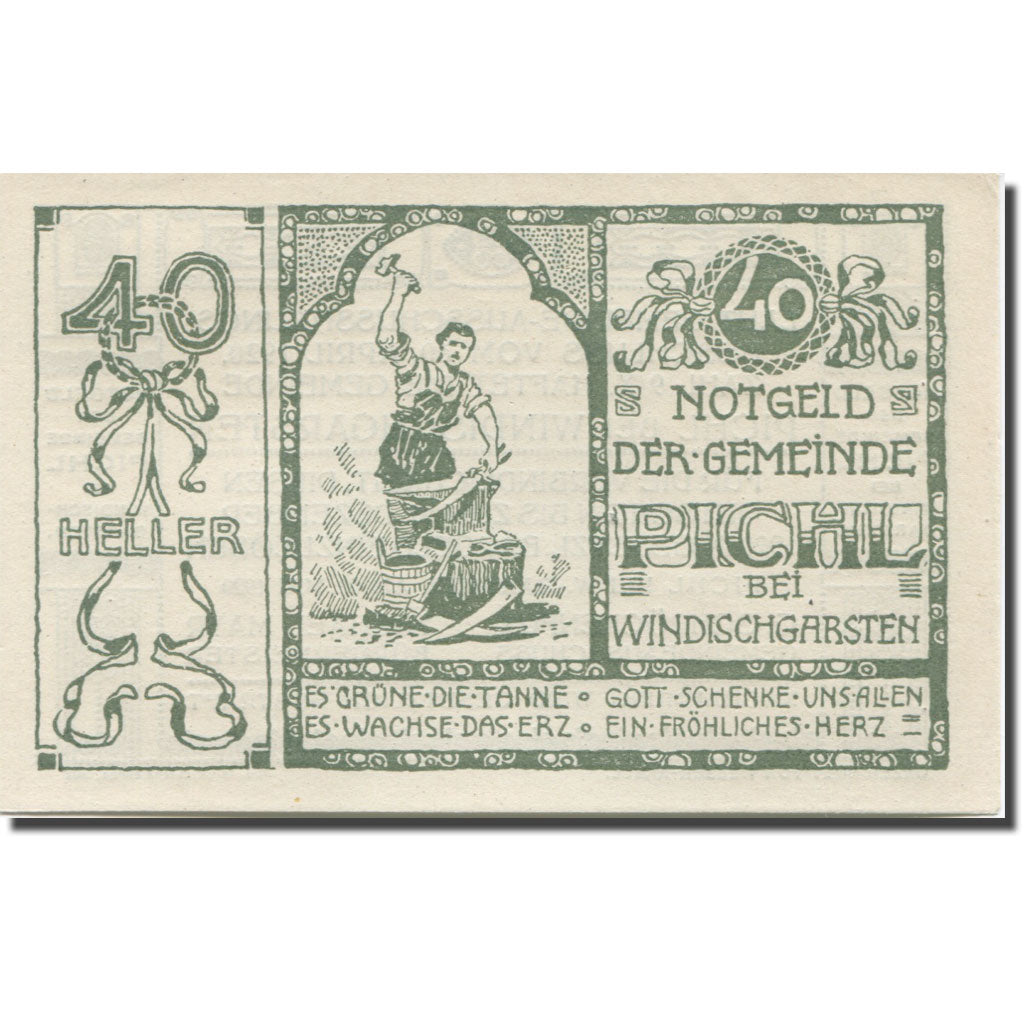 Banknote, Austria, Pichl, 40 Heller, forgeron 1, 1920, UNC(65-70), Mehl:FS 7481