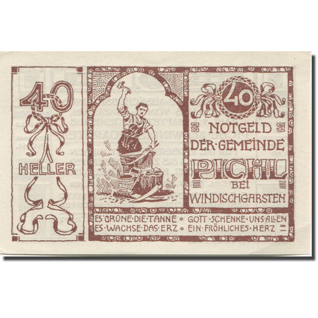 Banknote, Austria, Pichl, 40 Heller, forgeron 2, 1920, UNC(65-70), Mehl:FS 7481