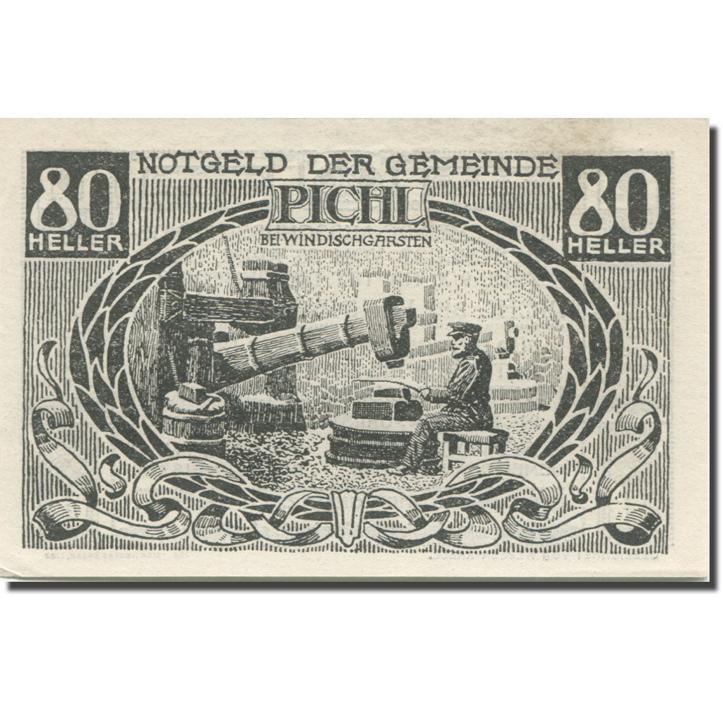 Banknote, Austria, Pichl, 80 Heller, forgeron 1, 1920, UNC(63), Mehl:FS 7481