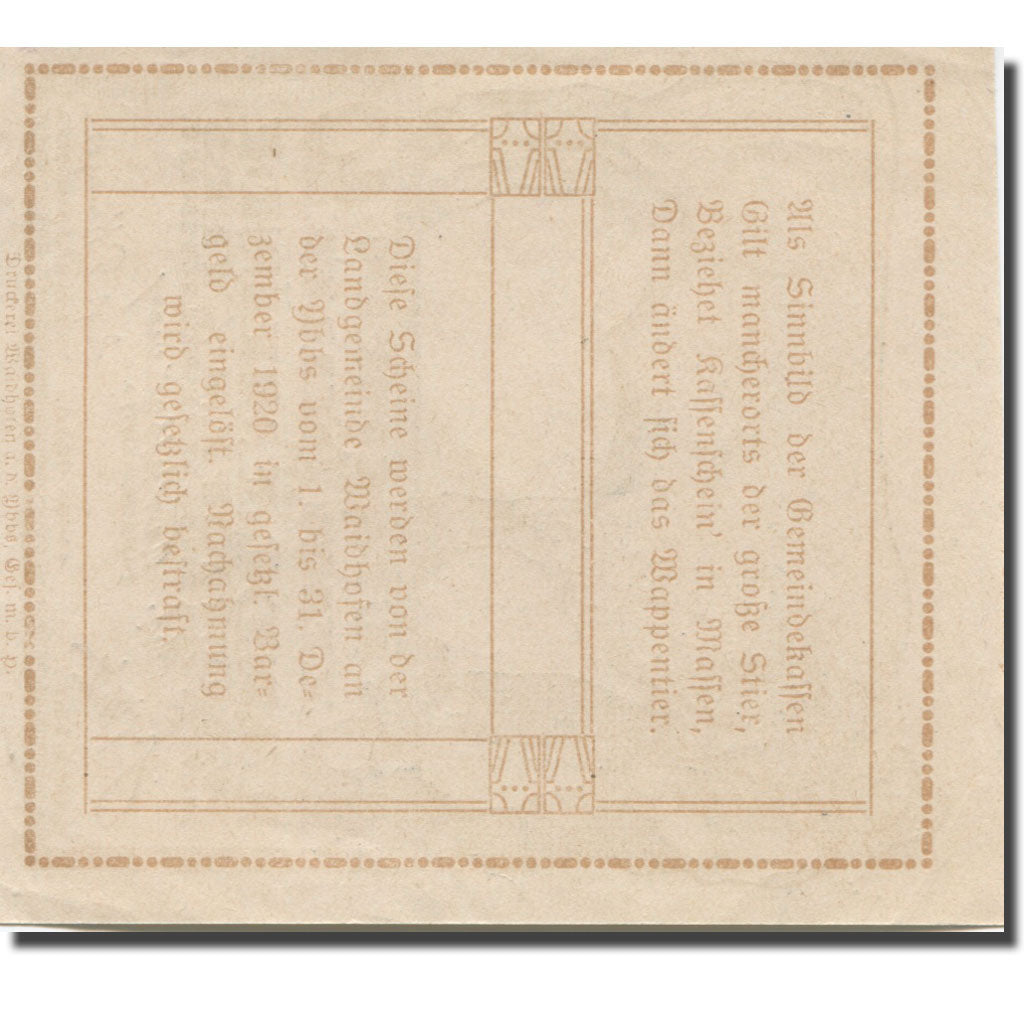 Banknote, Austria, Waidhofen, 10 Heller, farmer 1920 UNC(63) Mehl:FS 1126a