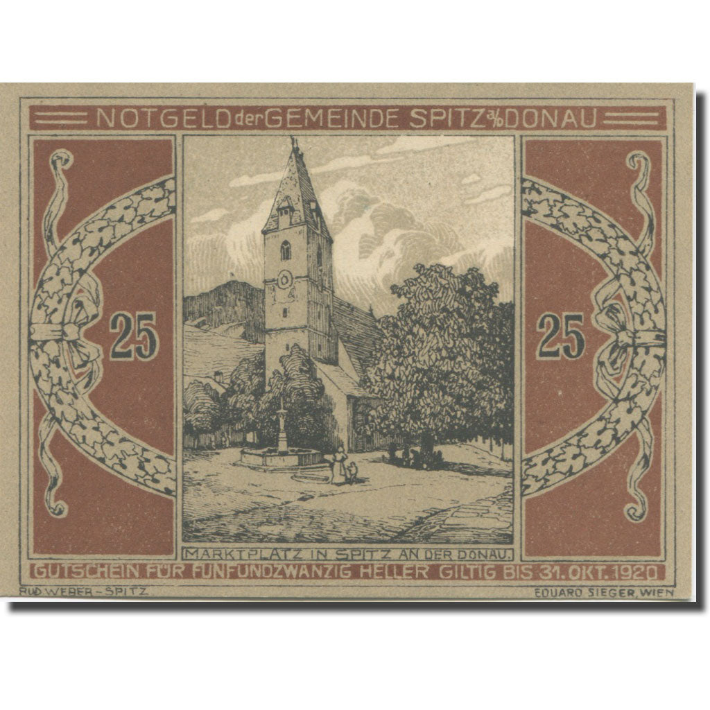 Banknote, Austria, Spitz, 25 Heller, Eglise, 1920 UNC(65-70) Mehl:FS 1122