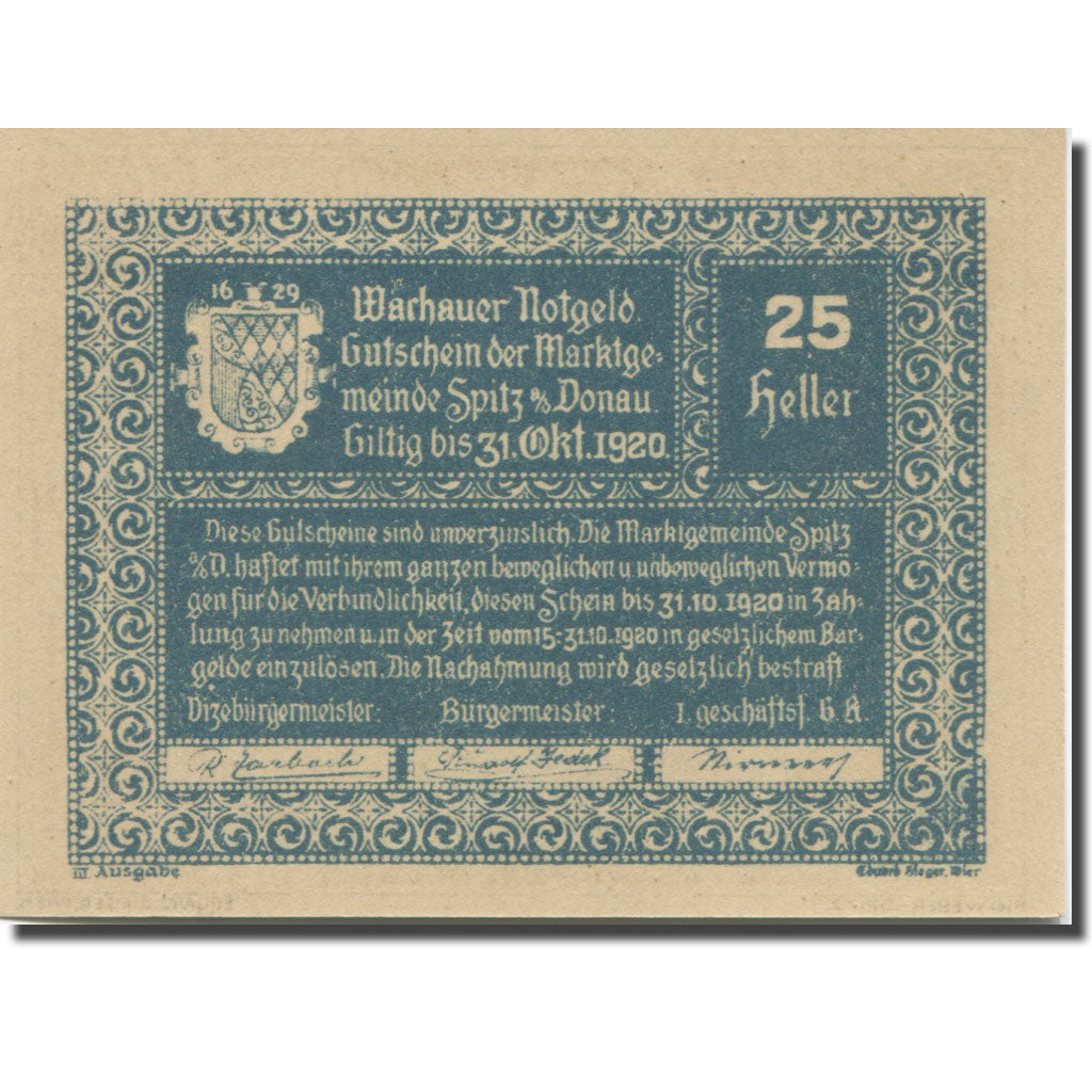Banknote, Austria, Spitz, 25 Heller, Eglise, 1920 UNC(65-70) Mehl:FS 1122