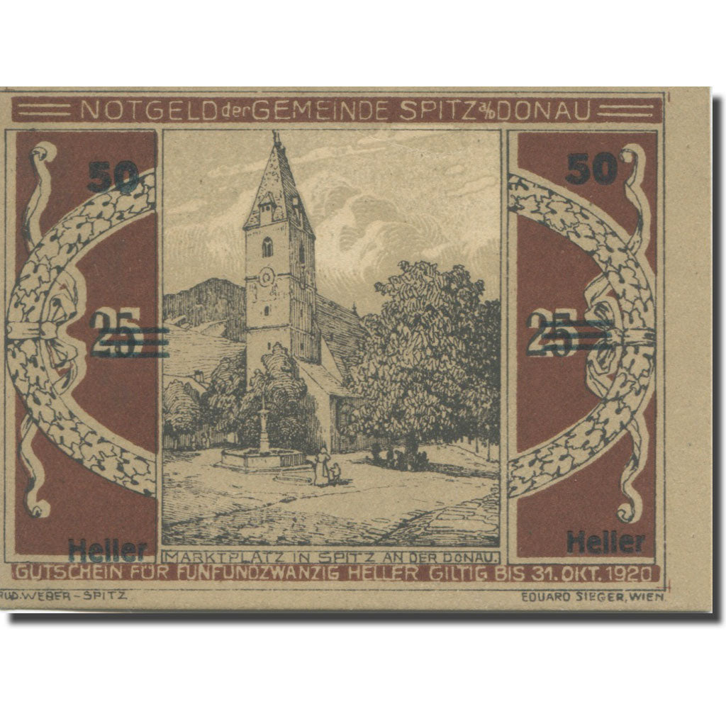 Banknote, Austria, Spitz, 50 Heller, Eglise 1, 1920, UNC(63) Mehl:FS 1122