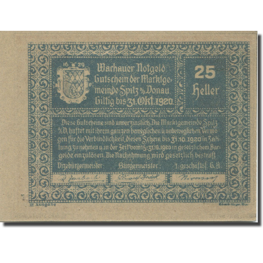 Banknote, Austria, Spitz, 50 Heller, Eglise 1, 1920, UNC(63) Mehl:FS 1122