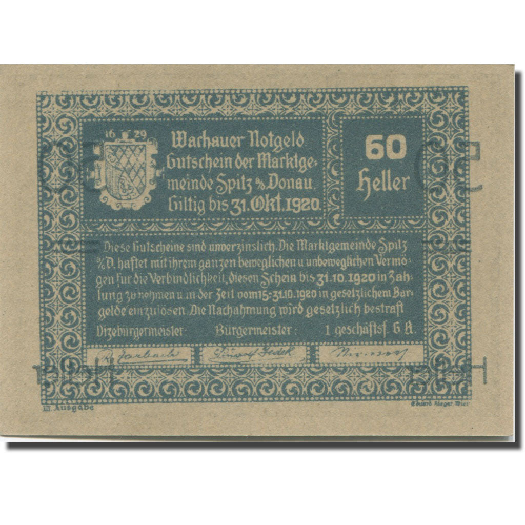 Banknote, Austria, Spitz, 50 Heller, rue1920-10-31, UNC(63), Mehl:FS 1122