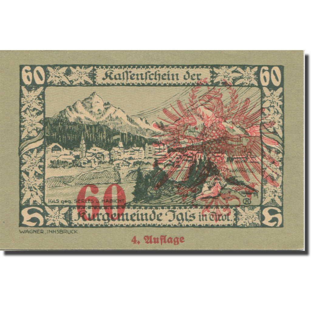 Banknote, Austria, Igls, 60 Heller, portrait, 1920 UNC(65-70) Mehl:FS 403SSb