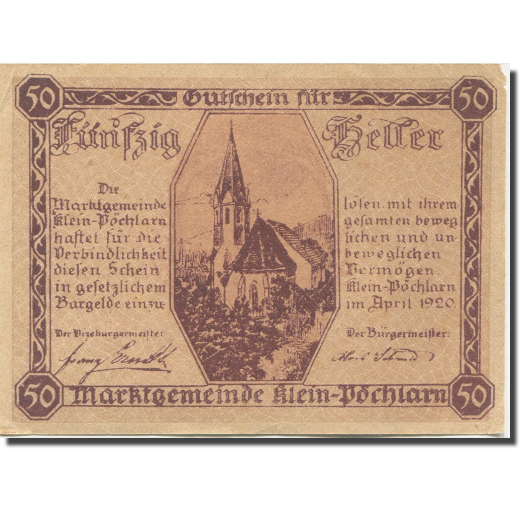 Banknote Austria Klein Pöchlarn, 50Heller, Eglise 7, 1920 AU(55-58) Mehl:FS 457a