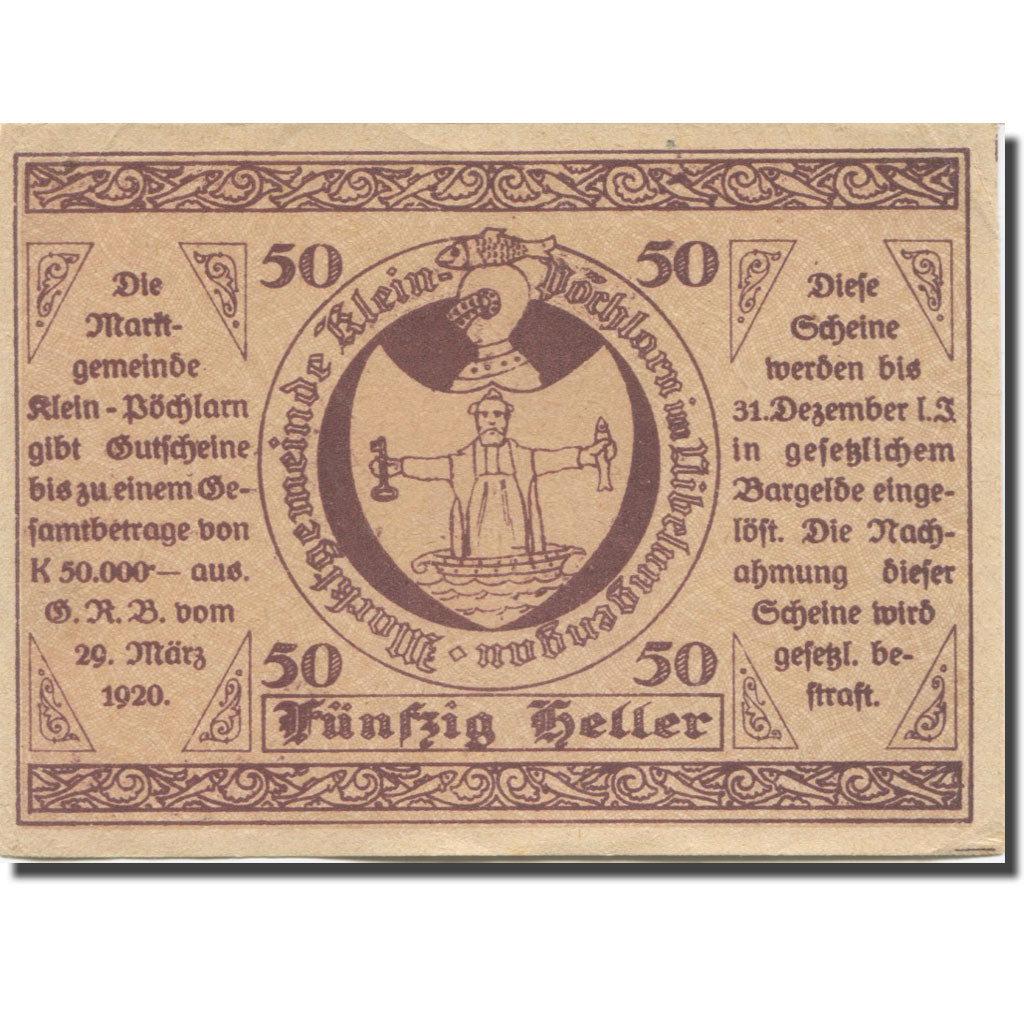 Banknote Austria Klein Pöchlarn, 50Heller, Eglise 7, 1920 AU(55-58) Mehl:FS 457a