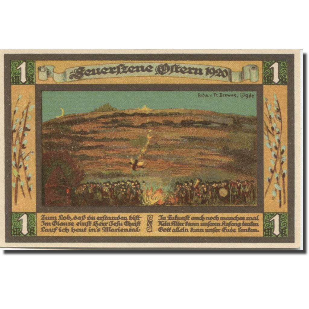Banknote, Germany, Lugde, 1 Mark, Blé 1, 1921 UNC(65-70) Mehl:838.1