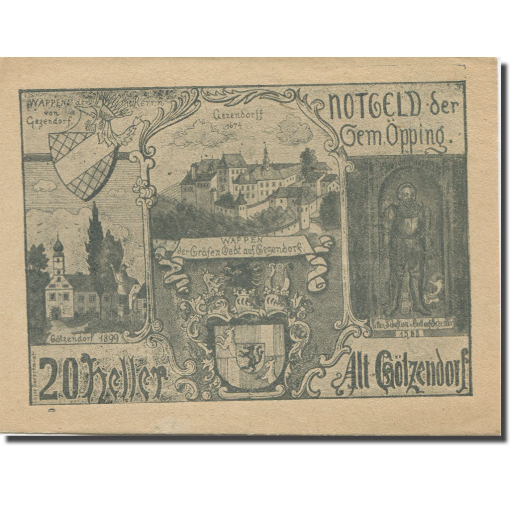 Banknote, Austria, öpping, 20 Heller, Blason, 1920 UNC(63) Mehl:FS 246
