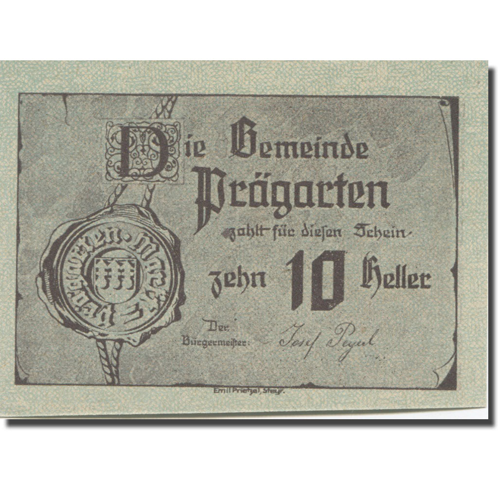 Banknote, Austria, Prägarten, 10 Heller, Sceau, 1920 UNC(65-70) Mehl:FS 777a