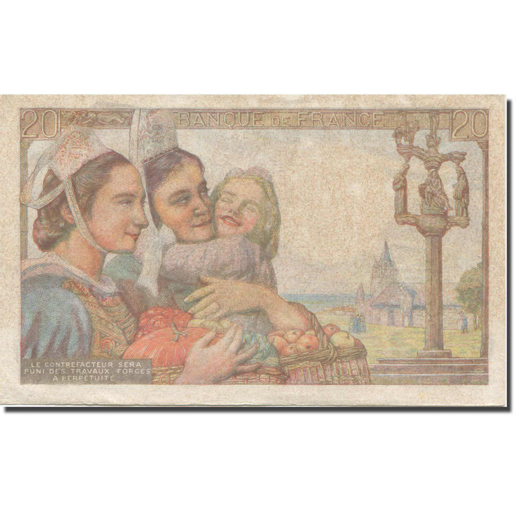 France, 20 Francs, Pêcheur, 1942, 1944-02-10, AU(55-58), Fayette:13.8, KM:100a