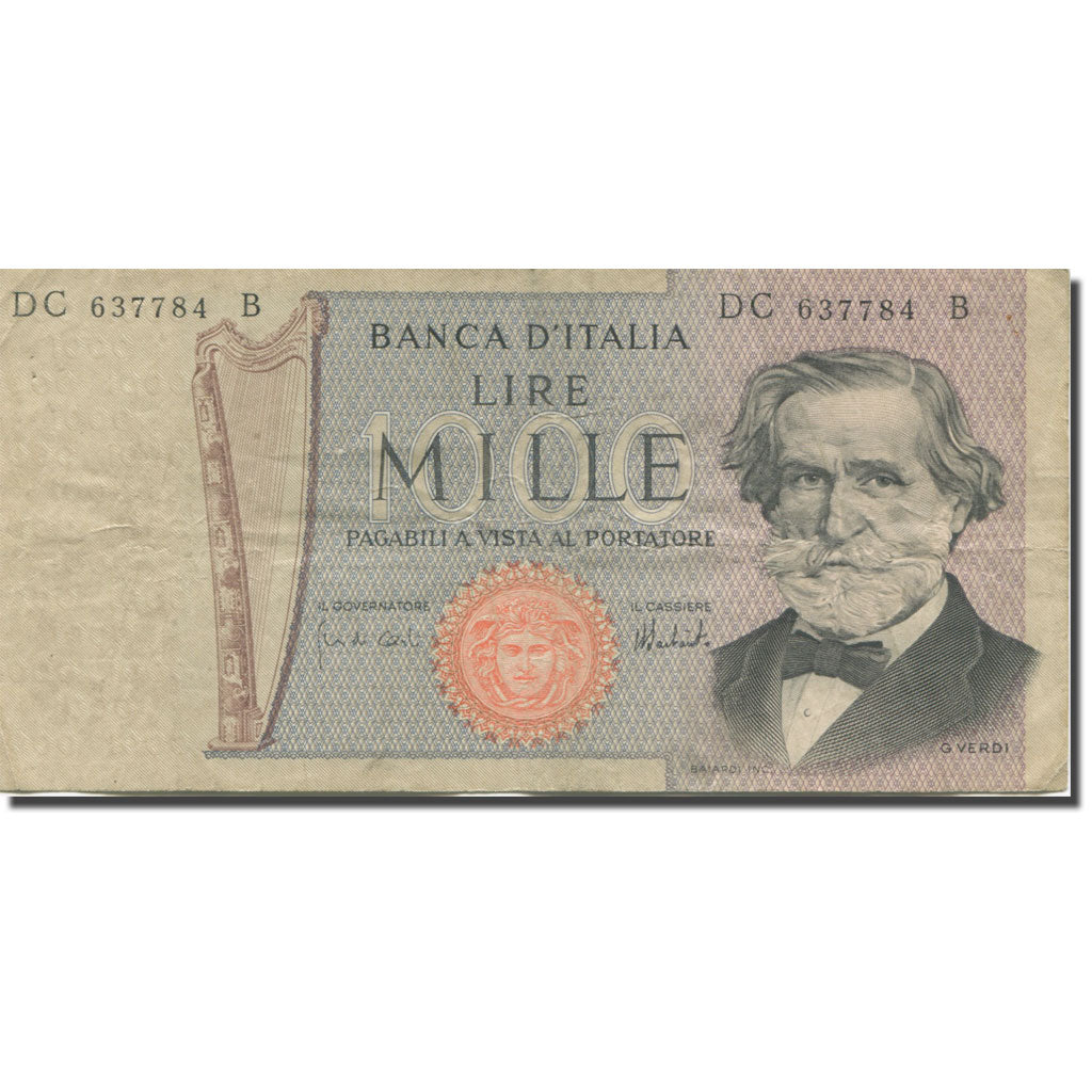 Nota, Itália, 1000 Lire, 1975, 1975-08-05, KM:101d, AU(50-53)