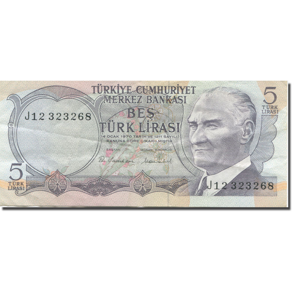 Geldschein, Türkei, 5 Lira, 1968, 1968-01-08, KM:179, UNZ-