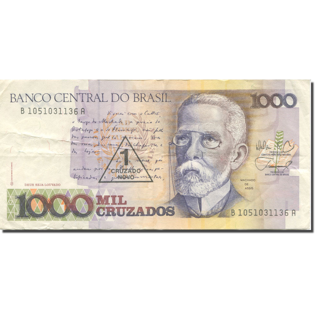 Banknote, Brazil, 1 Cruzado Novo on 1000 Cruzados, 1989, KM:216a, EF(40-45)