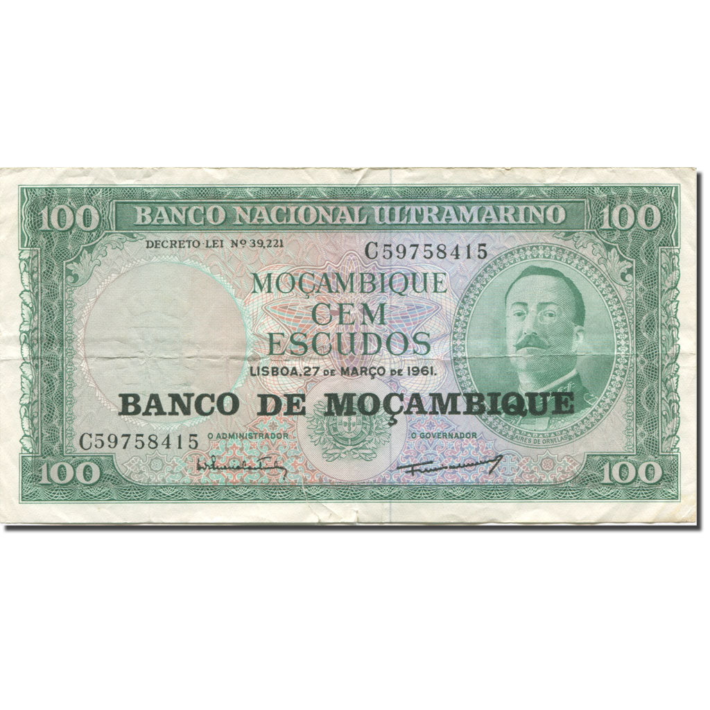 Banknot, Mozambik, 100 Escudos, 1961-1967, 1961-03-27, KM:117a, EF(40-45)
