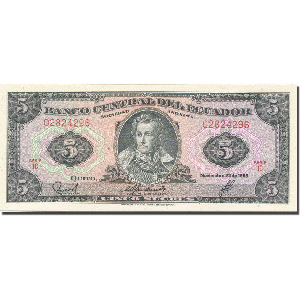 Billete, 5 Sucres, 1984-1988, Ecuador, 1988-11-22, KM:120A, UNC