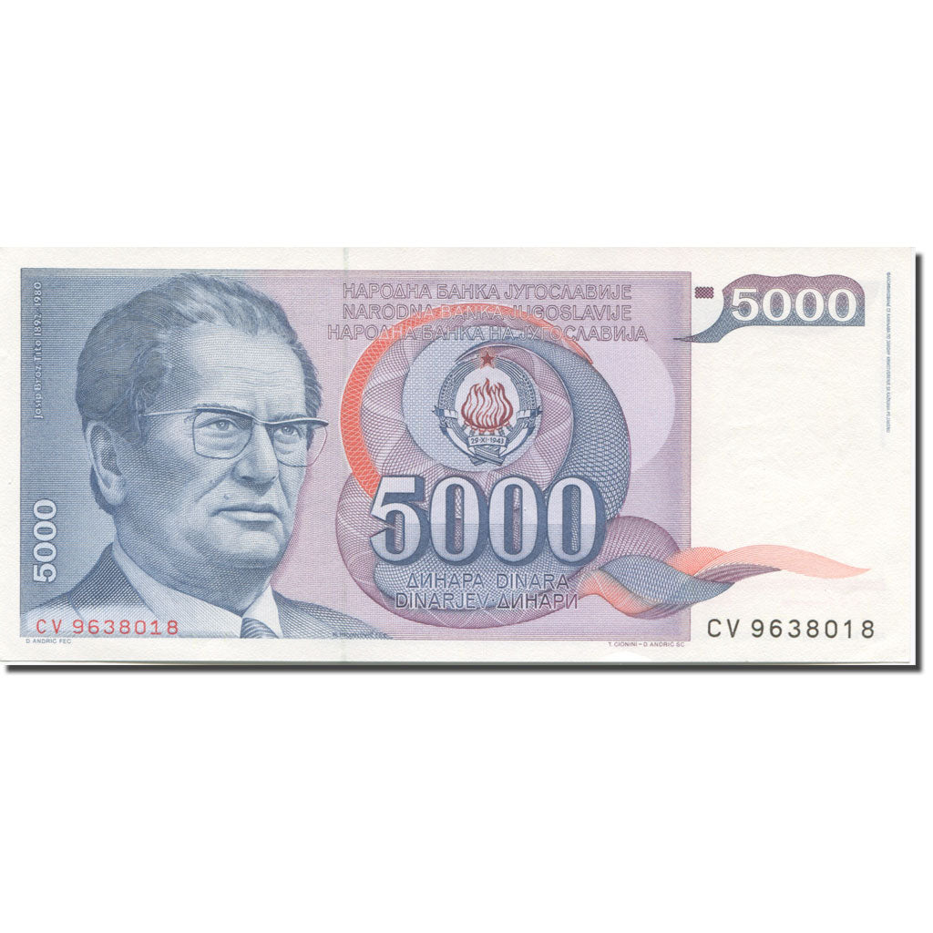Biljet, Joegoslaviëe, 5000 Dinara, 1985-1989, 1985-05-01, KM:93a, SPL