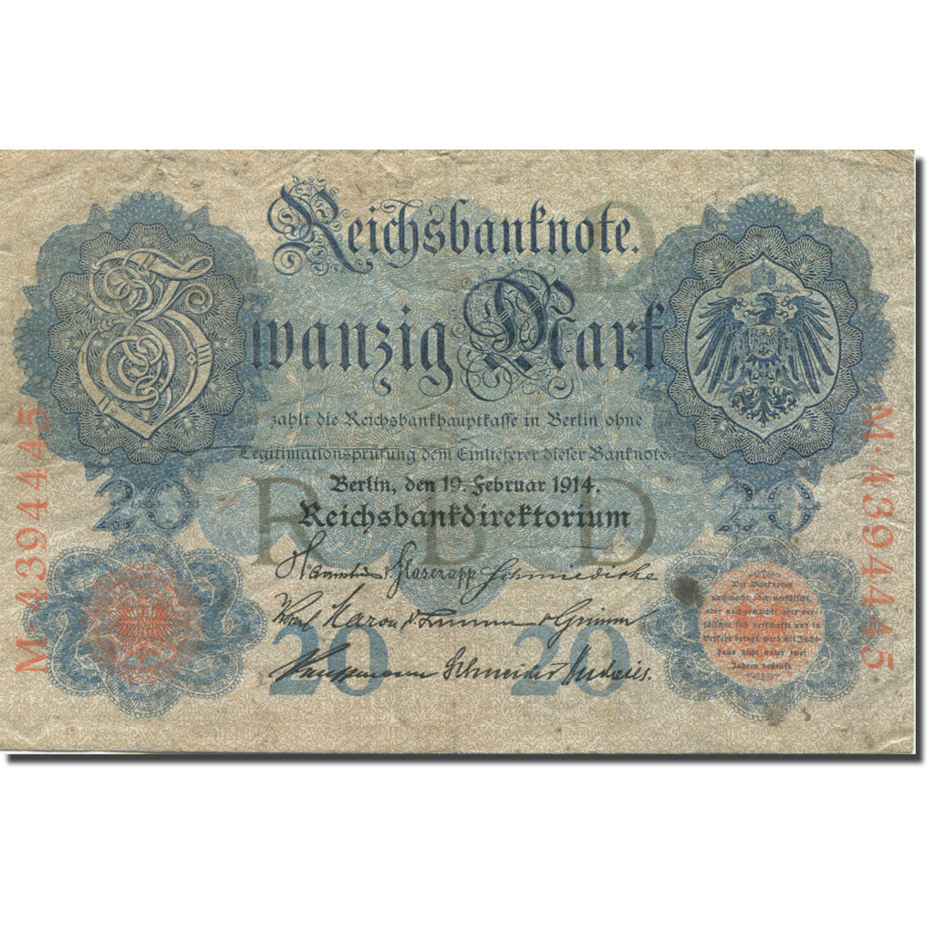 Banknote, Germany, 20 Mark, 1914, 1914-02-19, KM:46b, VF(20-25)