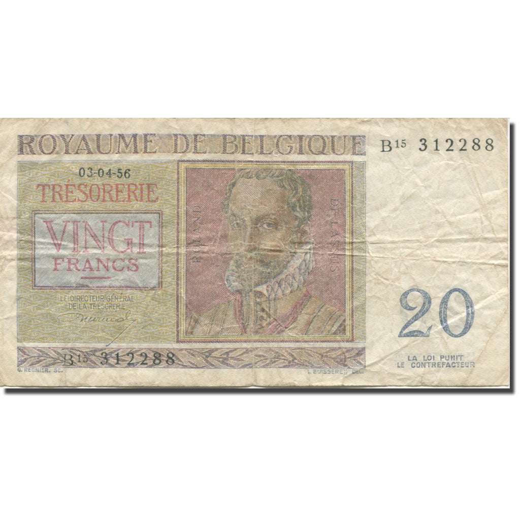 Geldschein, Belgien, 20 Francs, 1956, 1956-04-03, KM:132b, S+