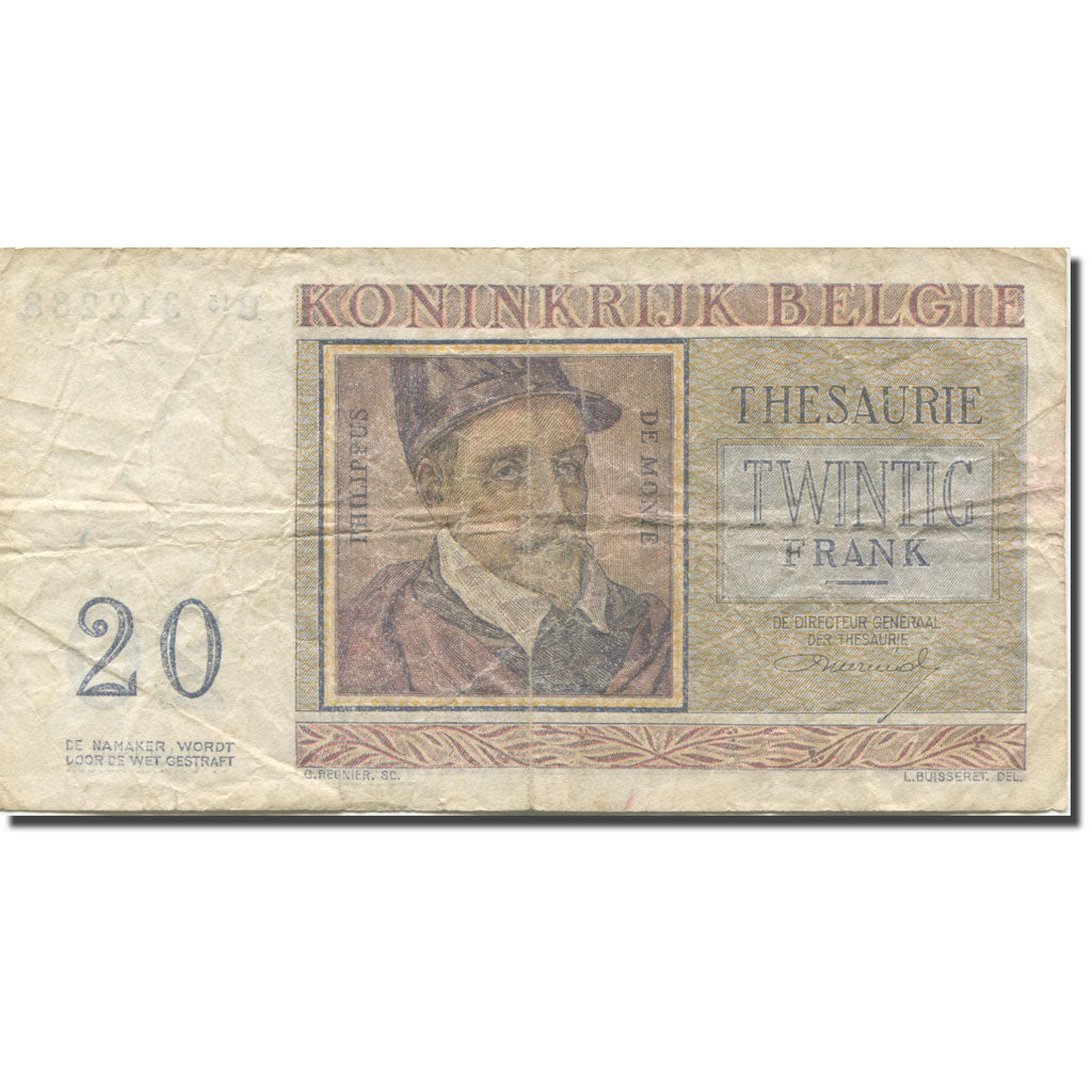 Geldschein, Belgien, 20 Francs, 1956, 1956-04-03, KM:132b, S+