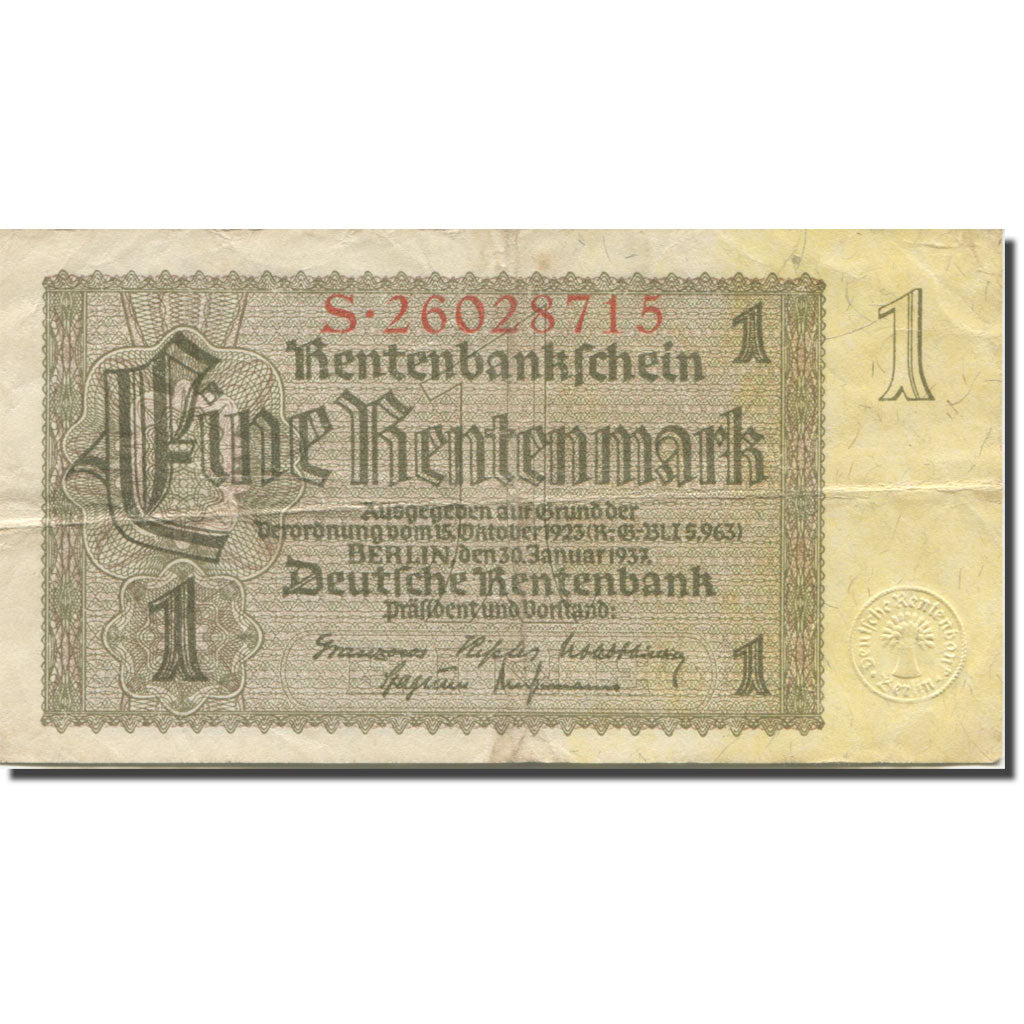 Banknote, Germany, 1 Rentenmark, 1937, 1937-01-30, KM:173b, VF(30-35)