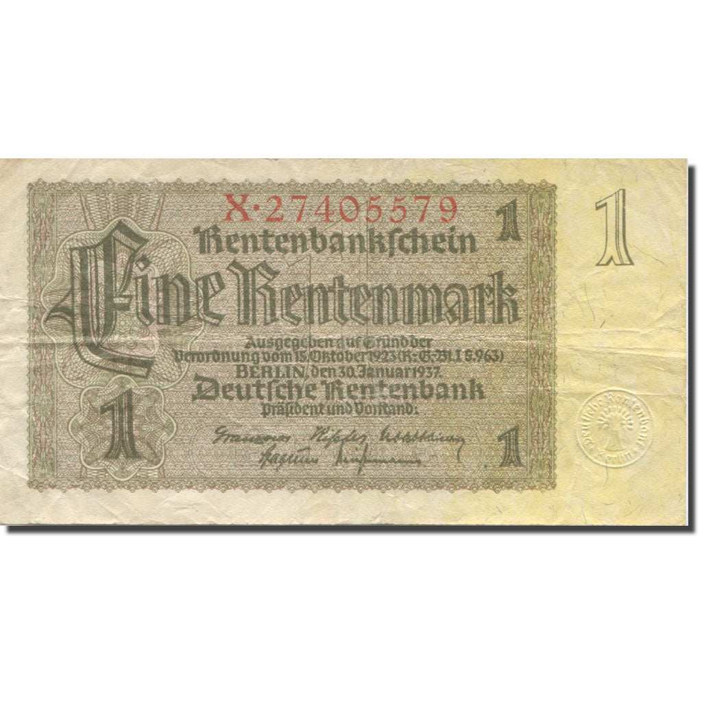 Geldschein, Deutschland, 1 Rentenmark, 1937, 1937-01-30, KM:173b, SS
