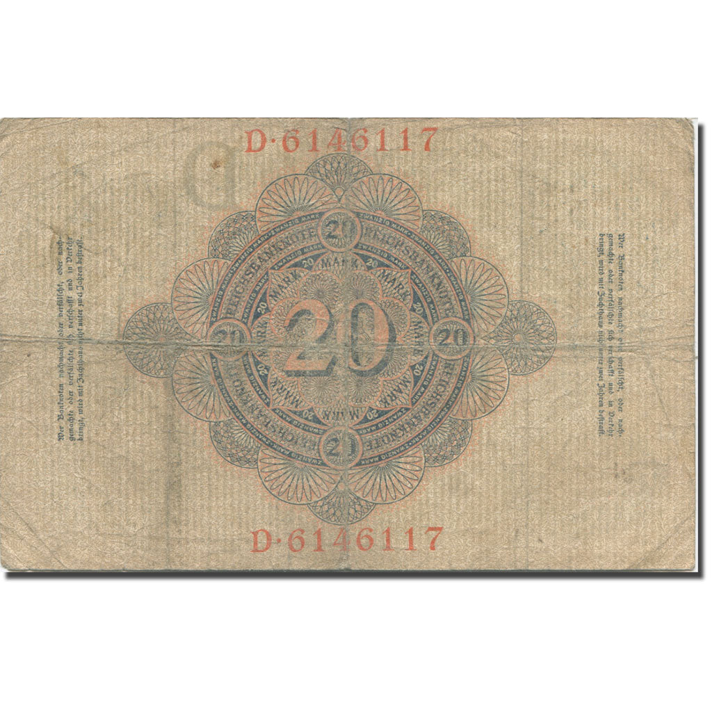 Billete, 20 Mark, 1908, Alemania, 1908-02-07, KM:31, MBC