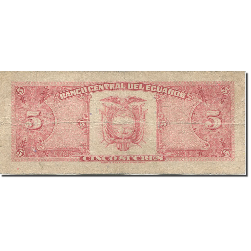 Billete, 5 Sucres, 1957-1971, Ecuador, 1988-12-22, KM:113d, BC