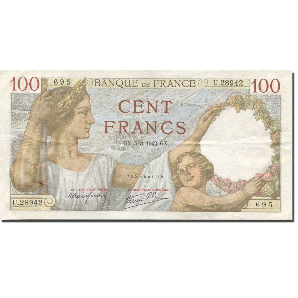 France, 100 Francs, Sully, 1942, 1942-03-05, EF(40-45), KM:94