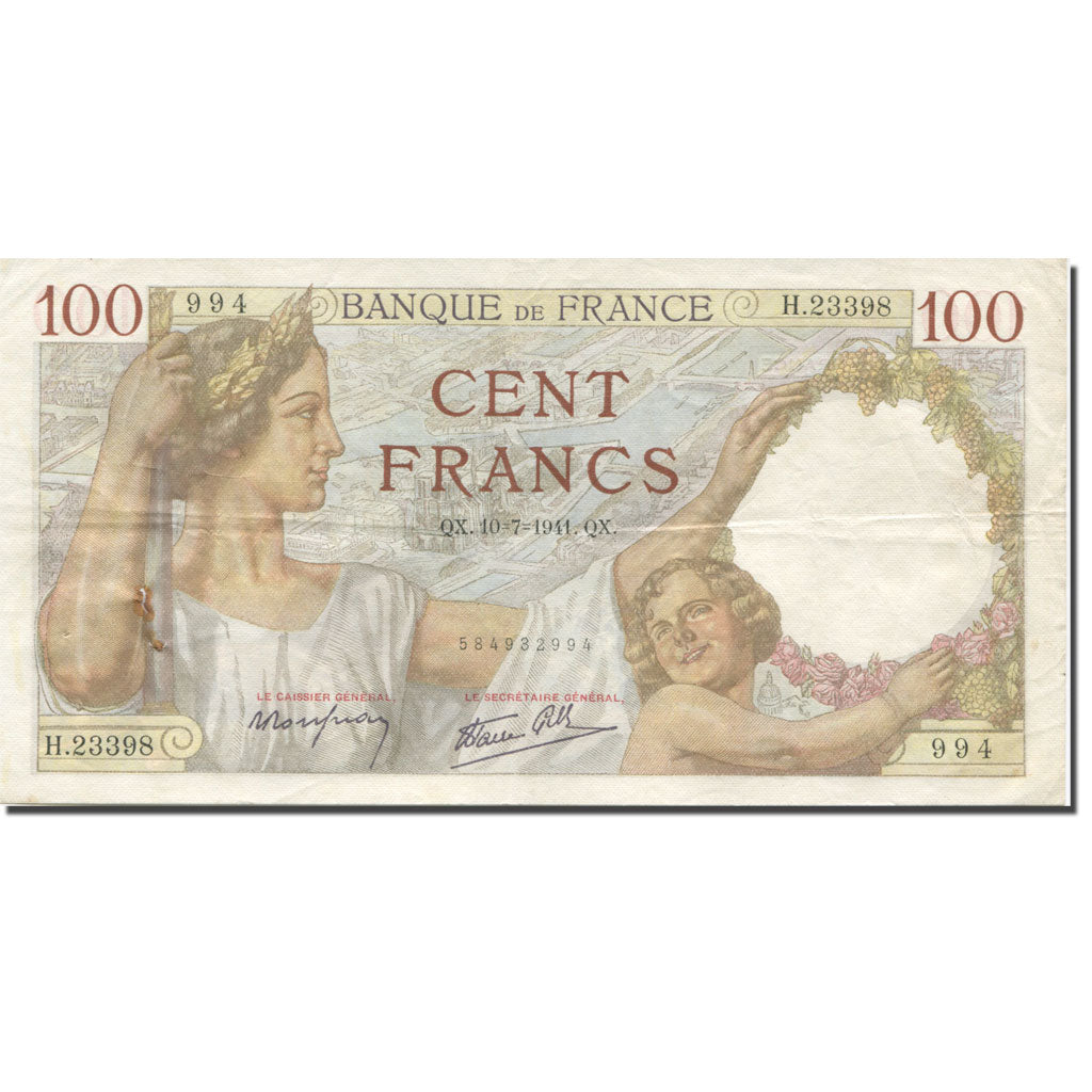Francja, 100 Francs, Sully, 1941, 1941-07-10, EF(40-45), Fayette:26.55, KM:94