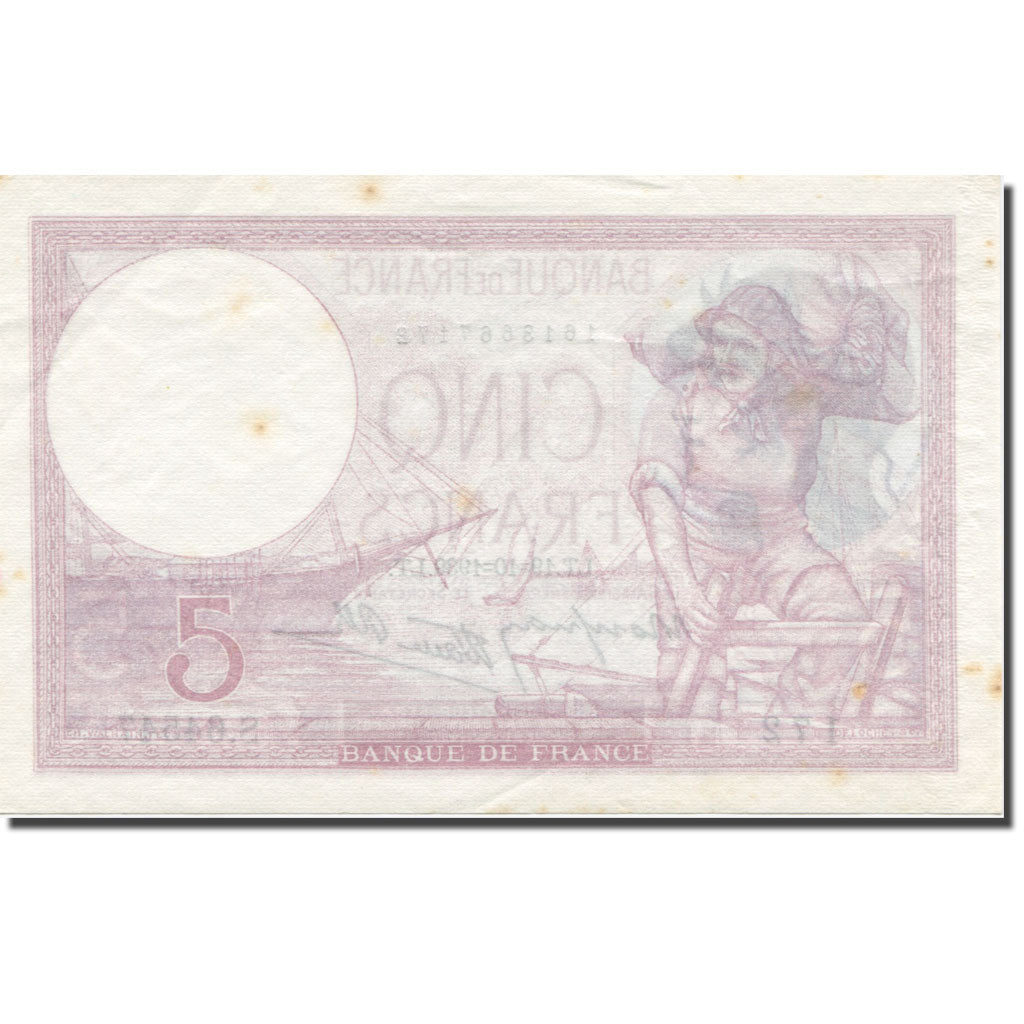 France, 5 Francs, Violet, 1939, 1939-10-19, AU(50-53), Fayette:4.12, KM:83