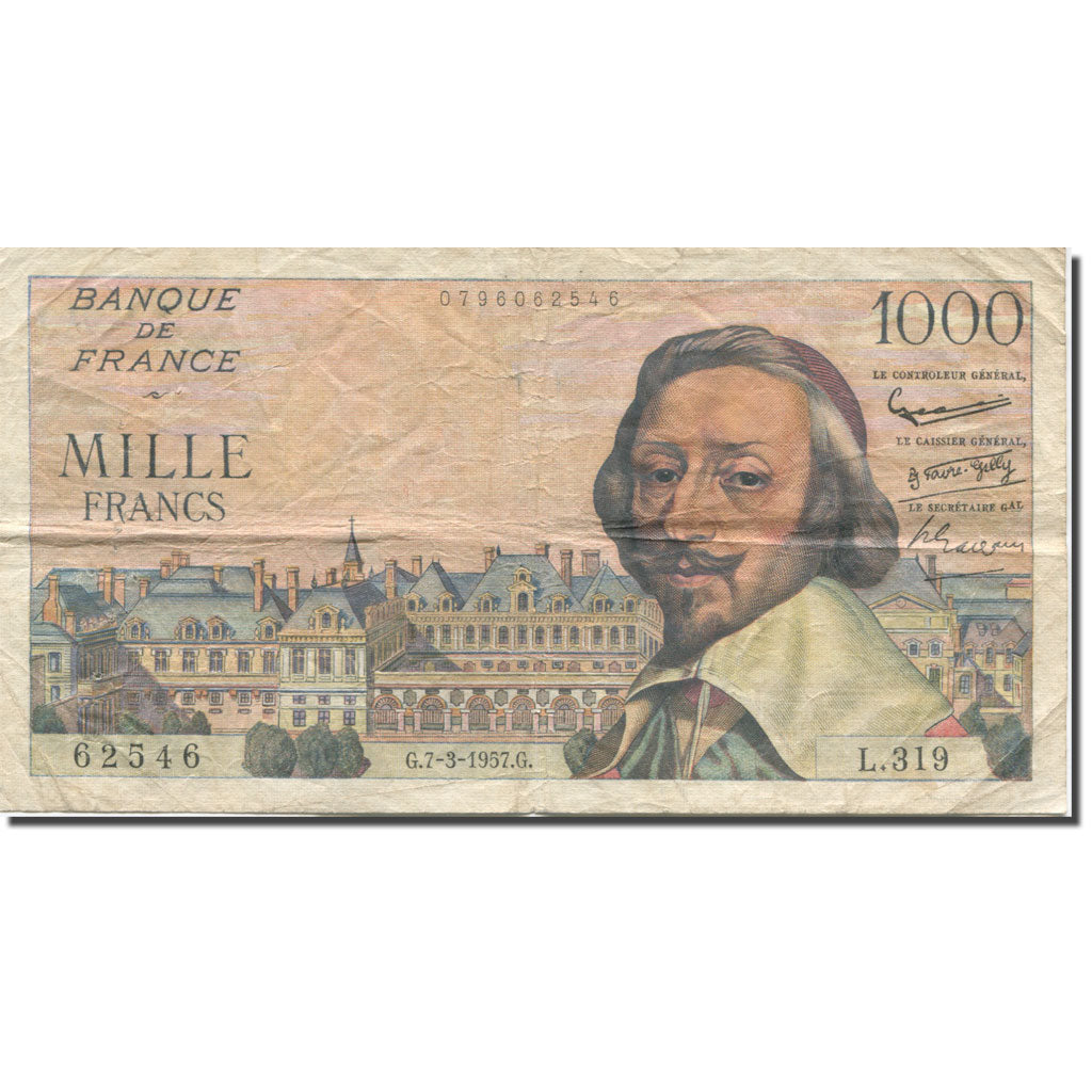 Frankreich, 1000 Francs, Richelieu, 1957, 1957-03-07, SS, Fayette:42.25, KM:134b