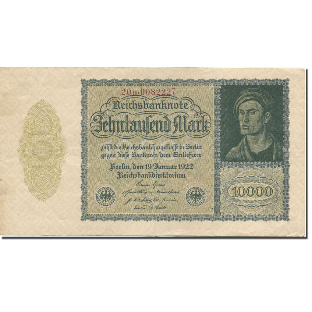Banconote, Germania, 10,000 Mark, 1922, 1922-01-19, KM:72, SPL