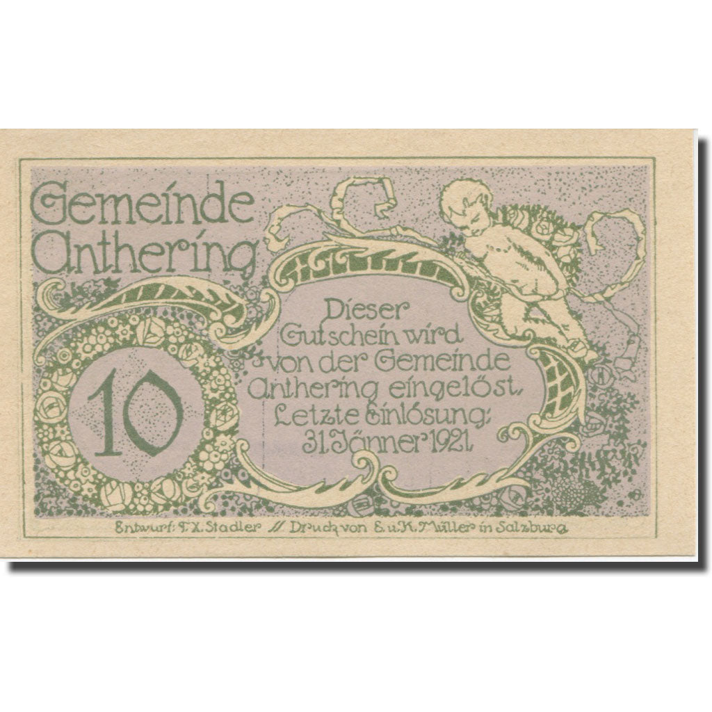 Banknote, Austria, Anthering, 10 Heller, ange, 1921 UNC(65-70) Mehl: FS 46c