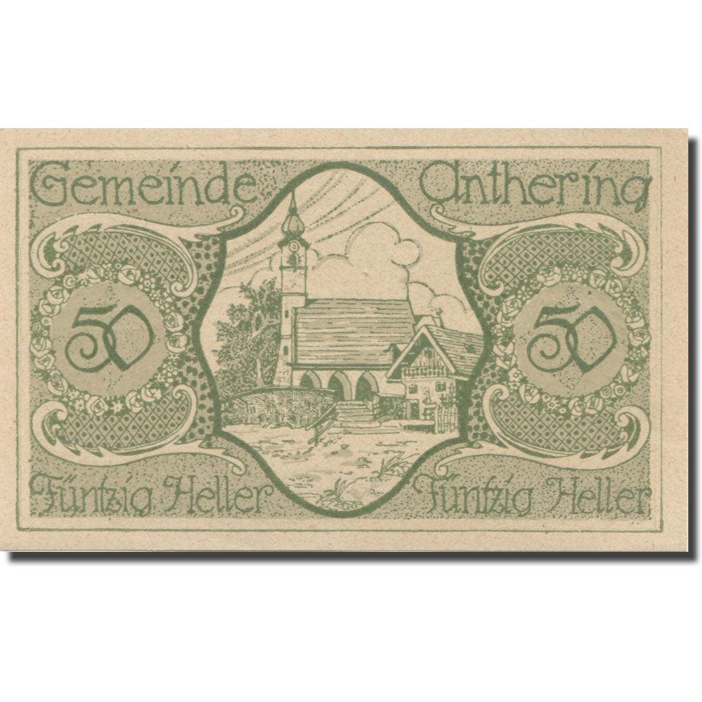 Banknote, Austria, Anthering, 50 Heller, Eglise, 1921 UNC(65-70) Mehl:FS 46d
